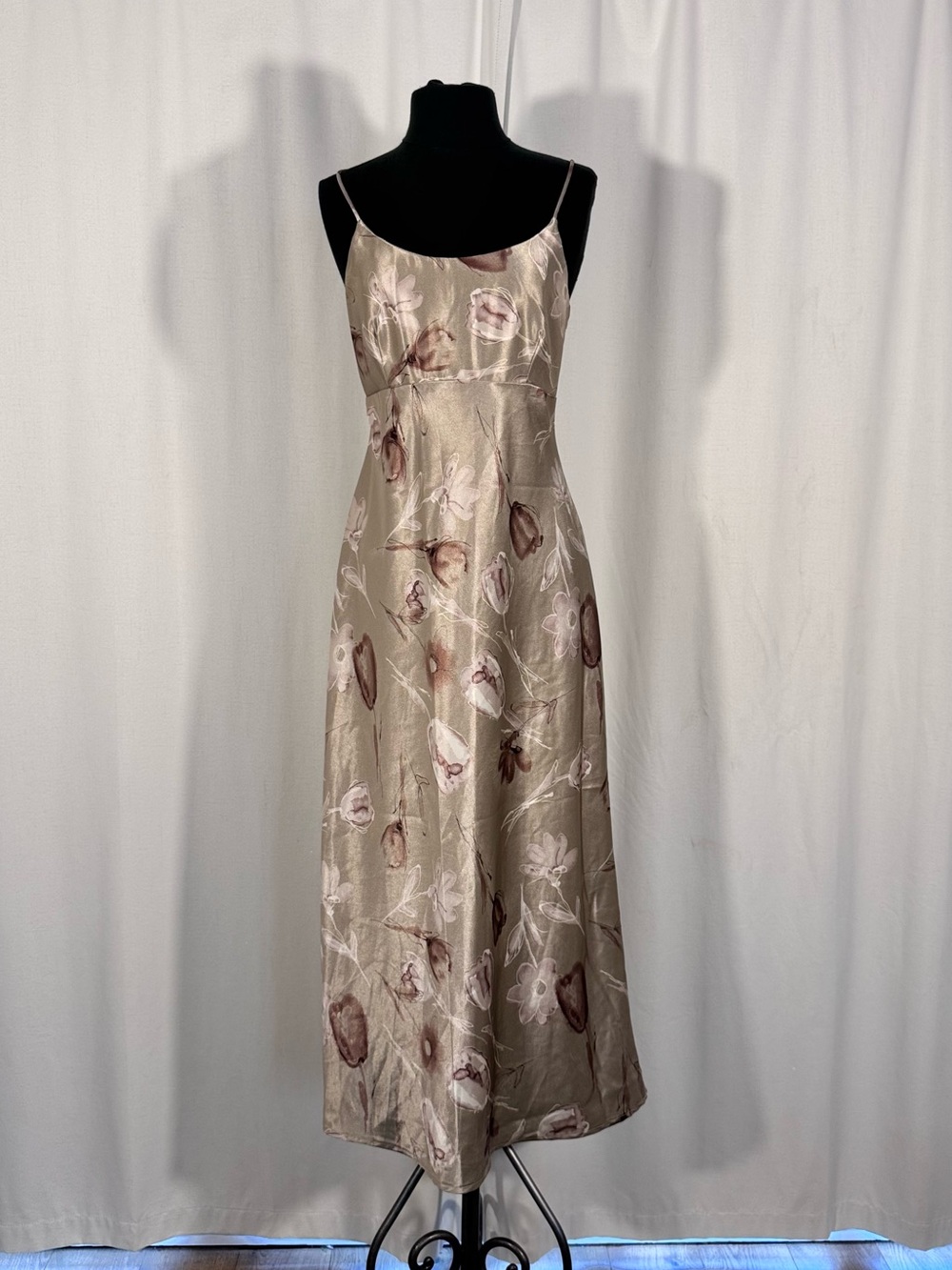 Vintage Byer Too Champagne Floral Satin Dress